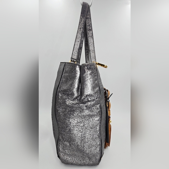 Chloe Eden Distressed Metallic Silver Calfskin Tote Bag - Picture 11 of 16